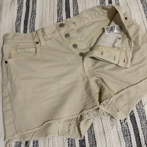 High Rise • Denim Shorts • Button Fly • Wheat color • Slouchy Straight •